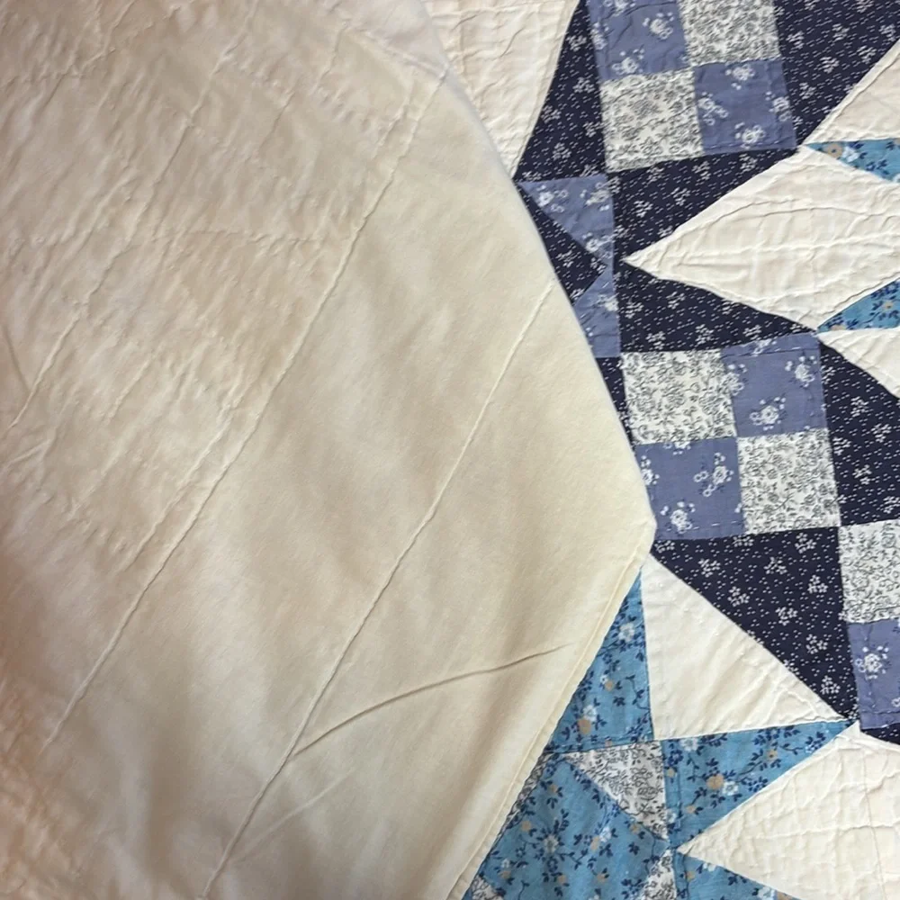 Vintage Quilt Patchwork Vintage Pattern Star Hand Crafted Handmade Blue White